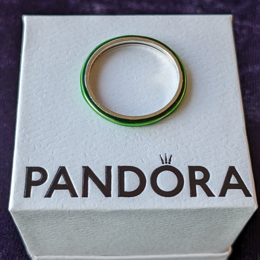 Pandora Green Enamel Silver Ring